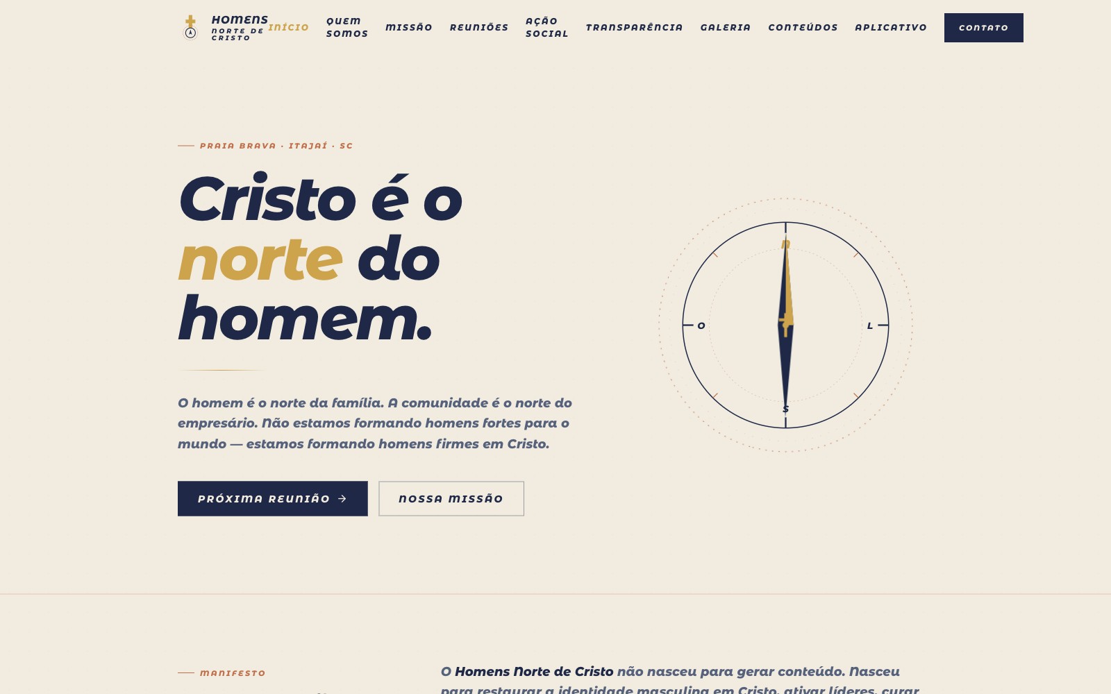 Interface de Homens Norte de Cristo — Plataforma e Identidade